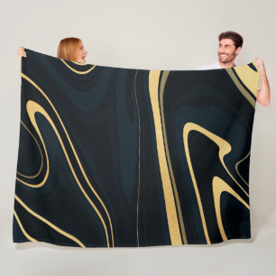 Retro Blue Gold Swirl Liquid Painting Design Fleece Blanket
