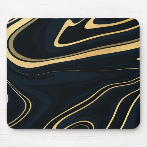 Retro Blue Gold Swirl Liquid Painting Design Mouse Pad