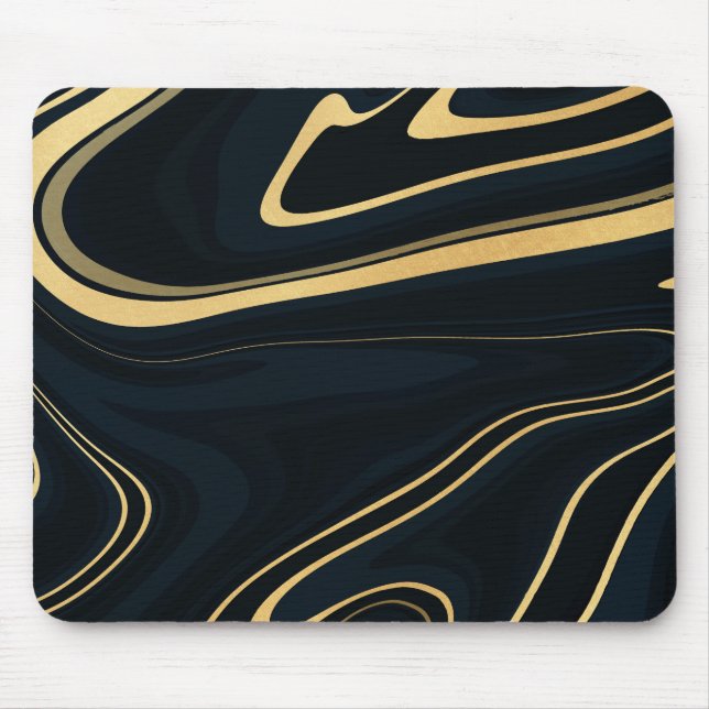 Retro Blue Gold Swirl Liquid Painting Design Mouse Pad (Front)