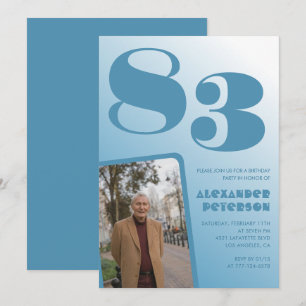 Retro Blue Gradient Photo 83rd birthday Invitation