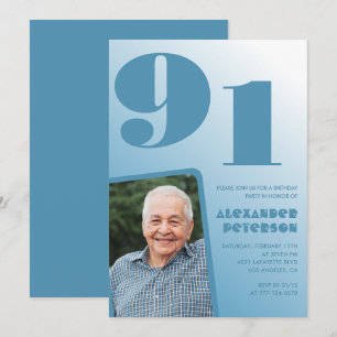 Retro Blue Gradient Photo 91st birthday Invitation