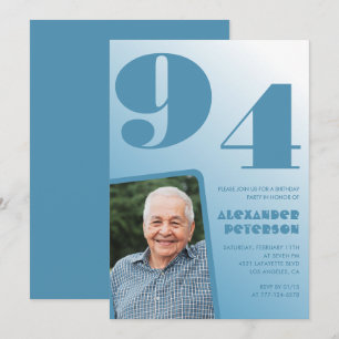 Retro Blue Gradient Photo 94th birthday Invitation