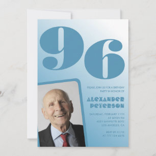 Retro Blue Gradient Photo Men 96th birthday Invitation
