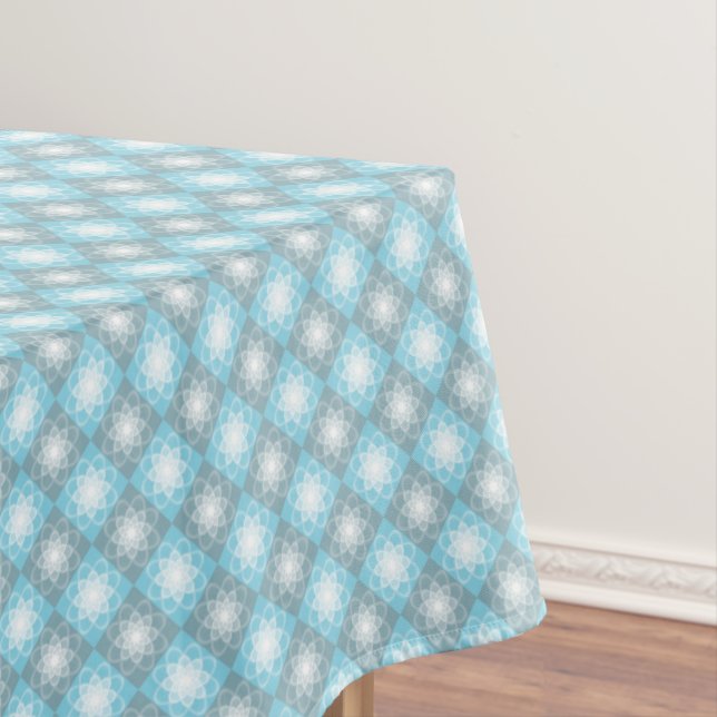 Retro Blue & Gray Geometric Pattern Rectangle Tablecloth (In Situ)