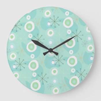 Retro Blue-green Atomic Age Pattern Clock by sfcount at Zazzle