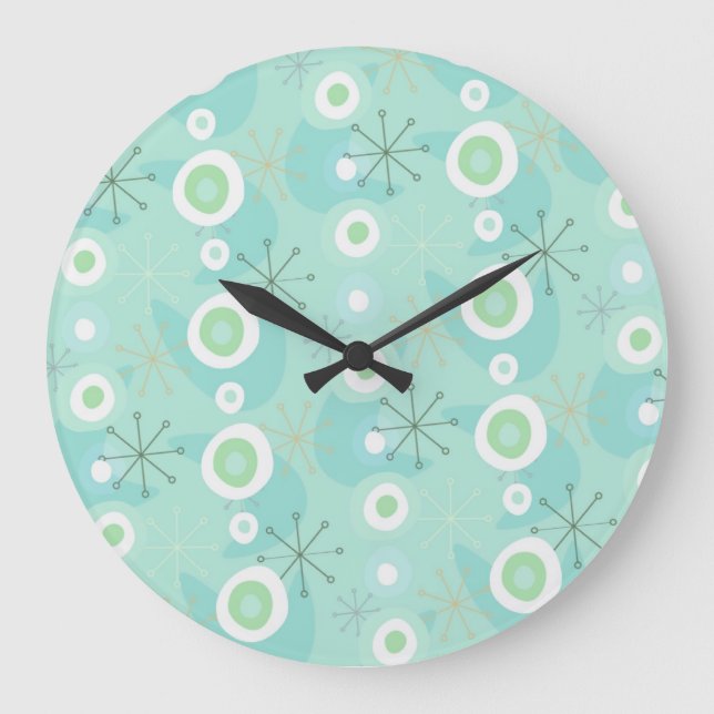 Retro Blue-Green Atomic Age Pattern Clock (Front)