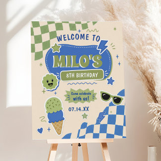 Retro Blue Green Boy Birthday Foam Board