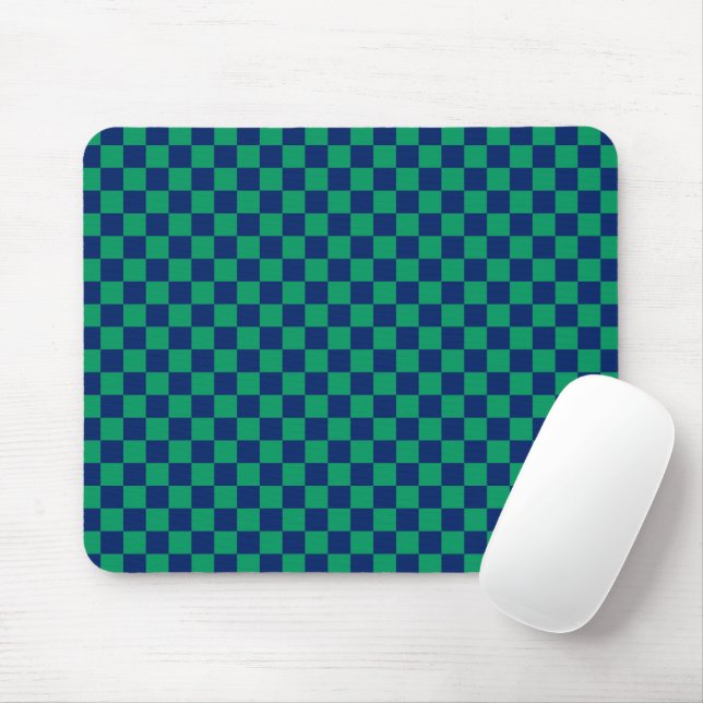 Retro Blue Green Checks Checkered  Mouse Pad (With Mouse)