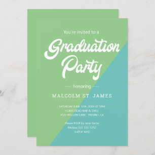 Retro Blue Green Color Block Graduation Party Invitation