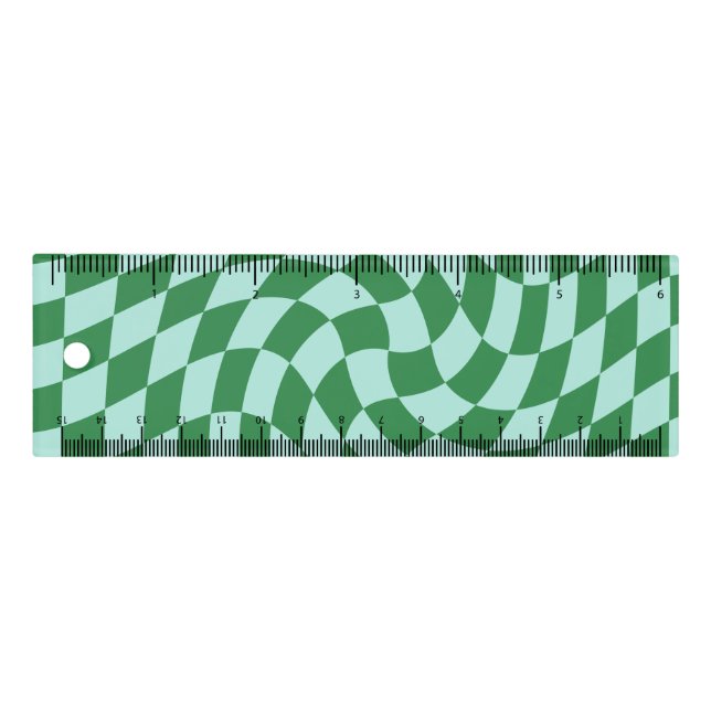Retro Blue Green Dorm Warped Check Checkered   Ruler (Front)
