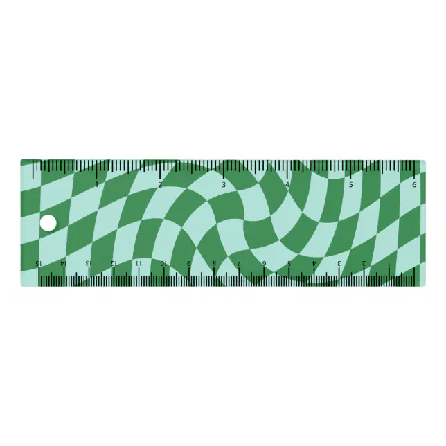 Warped Surfaces Ruler Retro Blue Green Dorm Warped Check Checkered Ruler | Zazzle