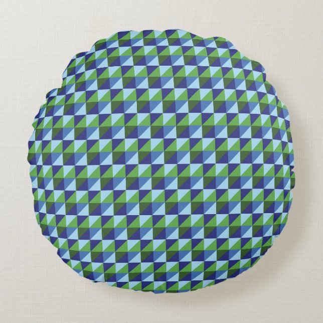 Retro Blue & Green Geometric Triangle Abstract Round Pillow (Front)