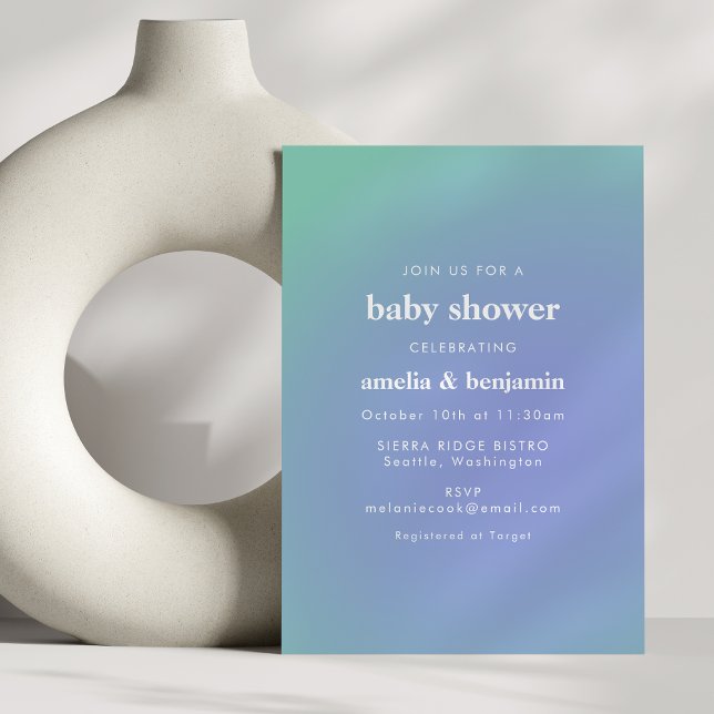 Retro Blue Green Gradient Cute Unique Baby Shower Invitation (Creator Uploaded)