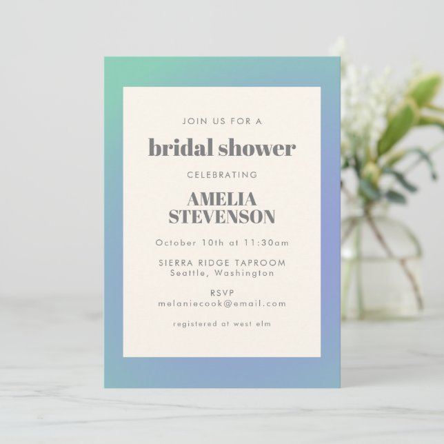 Retro Blue Green Gradient Unique Bridal Shower Invitation (Standing Front)