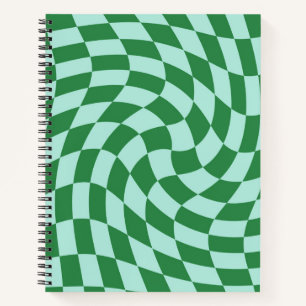 Retro Blue Green Pastel Warped Checks Checkered Notebook