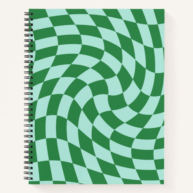 Retro Blue Green Pastel Warped Checks Checkered    Notebook (Front)