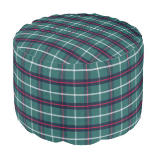 Retro Blue Green Plaid Pouf Ottoman