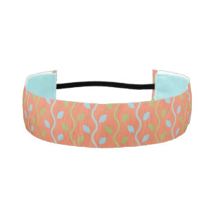 Retro Blue & Green Vines on Orange Floral Pattern Athletic Headband