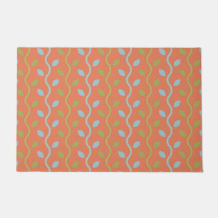 Retro Blue & Green Vines on Orange Floral Pattern Doormat