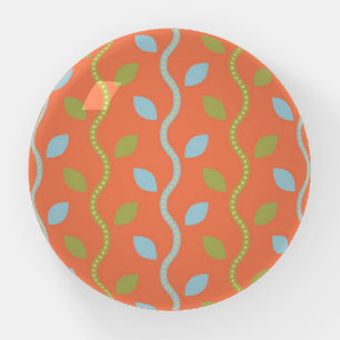 Retro Blue & Green Vines on Orange Floral Pattern Paperweight