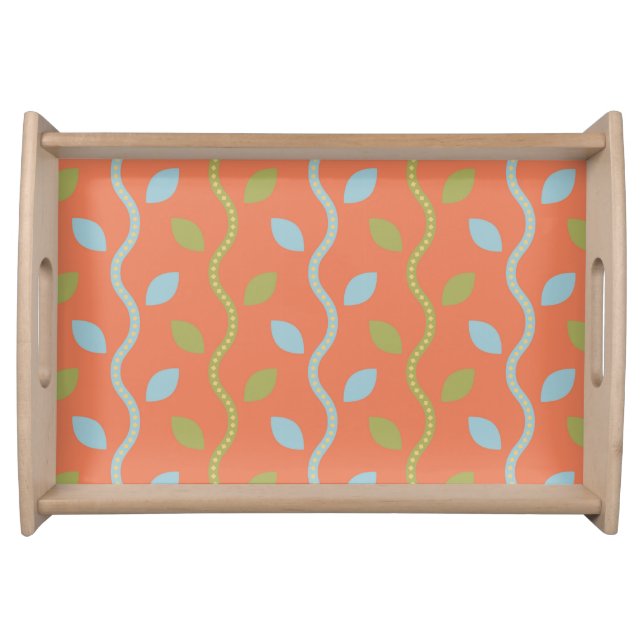 Retro Blue & Green Vines on Orange Floral Pattern Serving Tray (Front)
