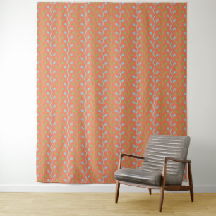 Retro Blue & Green Vines on Orange Floral Pattern Tapestry