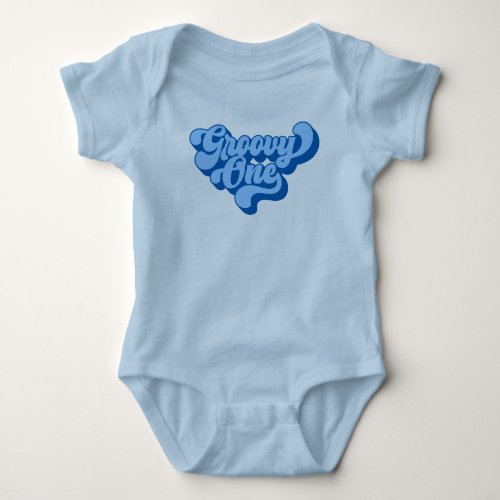 Retro Blue Groovy One Baby Bodysuit