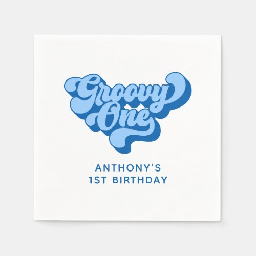 Retro Blue Groovy One Napkins