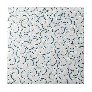 Retro Blue Half Circle Geometric Pattern Ceramic Tile