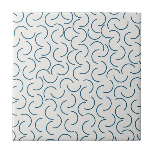 Retro Blue Half Circle Geometric Pattern Ceramic Tile (Front)