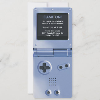 Retro Blue Handheld Gaming Birthday Invitation
