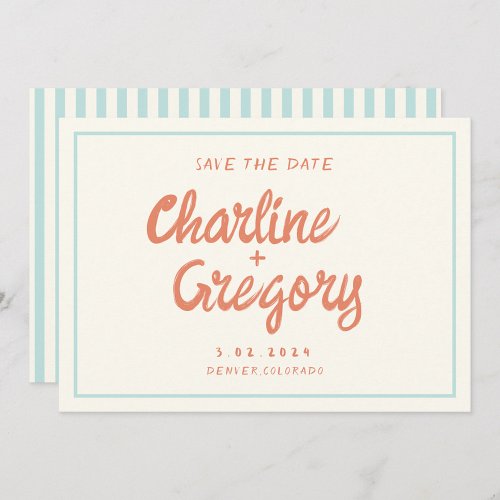 Retro Blue Handwriting Wedding Save the Date Invit Invitation