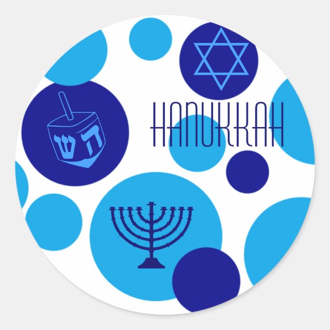 Retro Blue Hanukkah Dots Classic Round Sticker (Front)