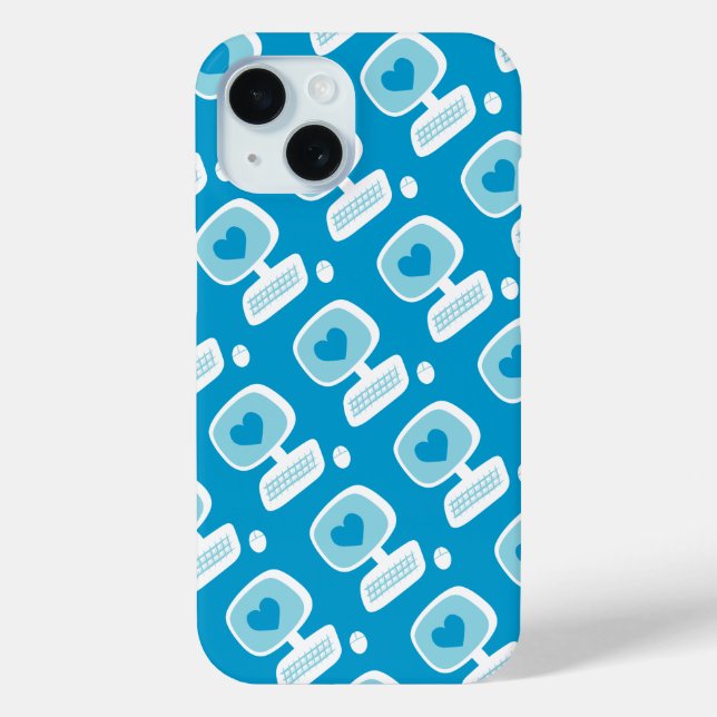 Retro Blue Heart Computer Geeky iPhone Case (Back)