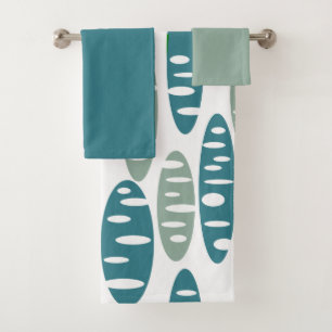 Retro Blue Holey Ovals Bath Towel Set