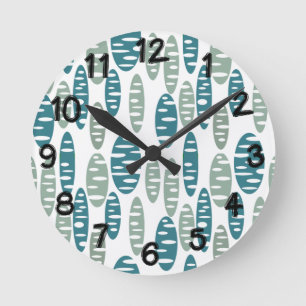 Retro Blue Holey Ovals Round Clock