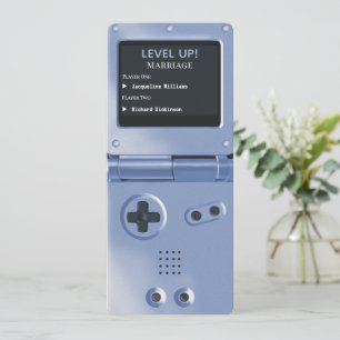 Retro Blue II Handheld Gaming Wedding Invitation