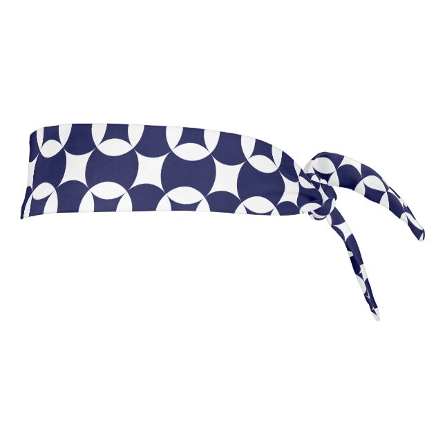 Retro Blue Interlocking Circles Geometric Oriental Tie Headband (Rotate 90)