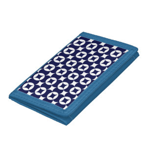 Retro Blue Interlocking Circles Geometric Oriental Trifold Wallet