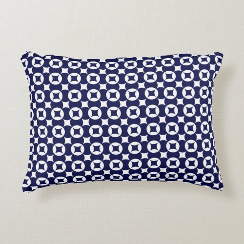 Retro Blue Interlocking Circles Geometric Pattern Accent Pillow