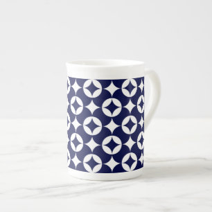 Retro Blue Interlocking Circles Shippo Geometric Bone China Mug