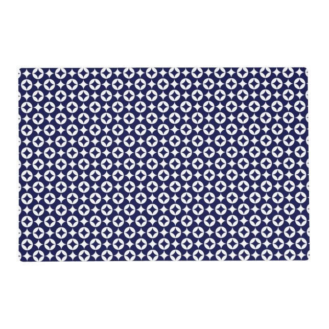 Retro Blue Interlocking Circles Shippo Geometric Placemat (Front)