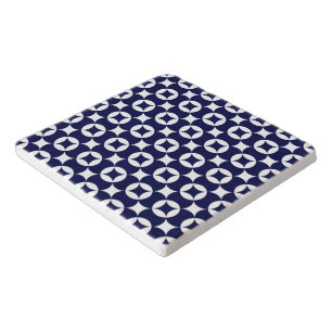 Retro Blue Interlocking Circles Shippo Geometric Trivet