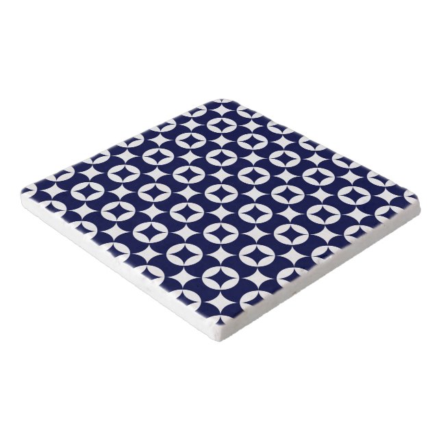 Retro Blue Interlocking Circles Shippo Geometric Trivet (Corner)