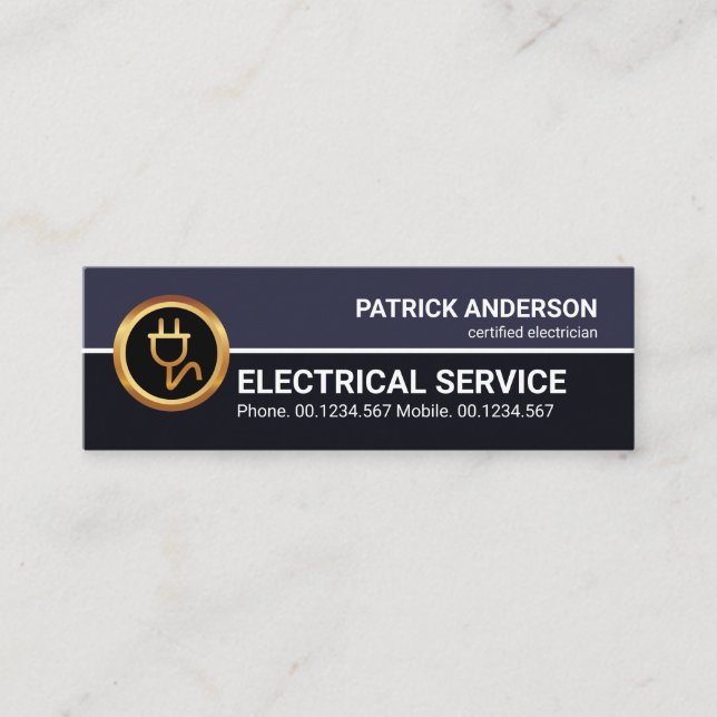 Retro Blue Layers Professional Gold Power Plug Mini Business Card (Front)