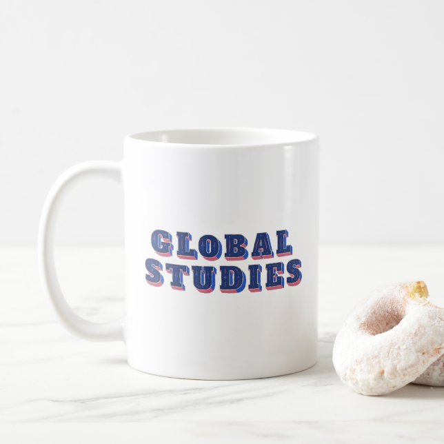 Retro blue letters global studies coffee mug (With Donut)