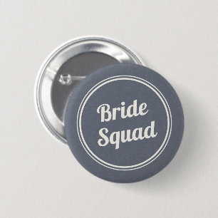 Retro Blue Linen Bride Squad Bridesmaid Button