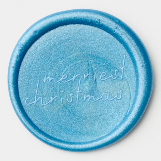 Retro blue merriest christmas envelope wax seal sticker (Front)