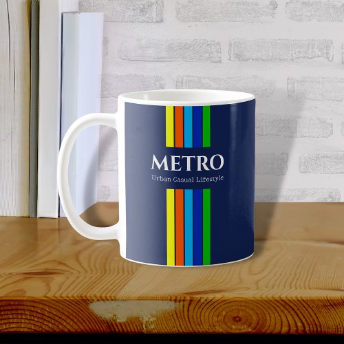  Retro Blue Modern Stripes Business Logo Coffee Mug