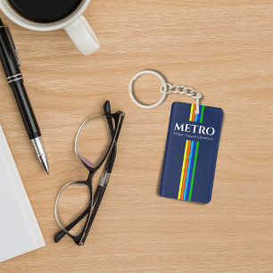 Retro Blue Modern Stripes Business Logo Keychain